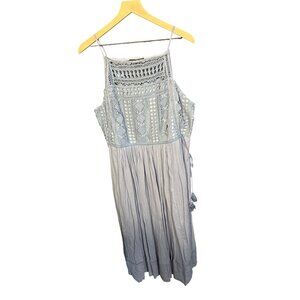 Suzanne Betro Womens NWT 1X‎ Crochet Lace Top Maxi Dress Light Blue & Gray